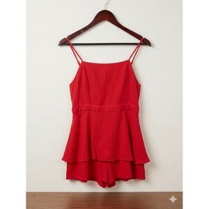 Altar'd State Coquette Girl Red‎ Cotton Tiered Ruffle Romper Bow Back Size Large